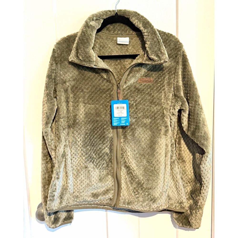 Columbia Fire Side II Sherpa Full Zip Fleece Jacket Olive Green Womens Size L